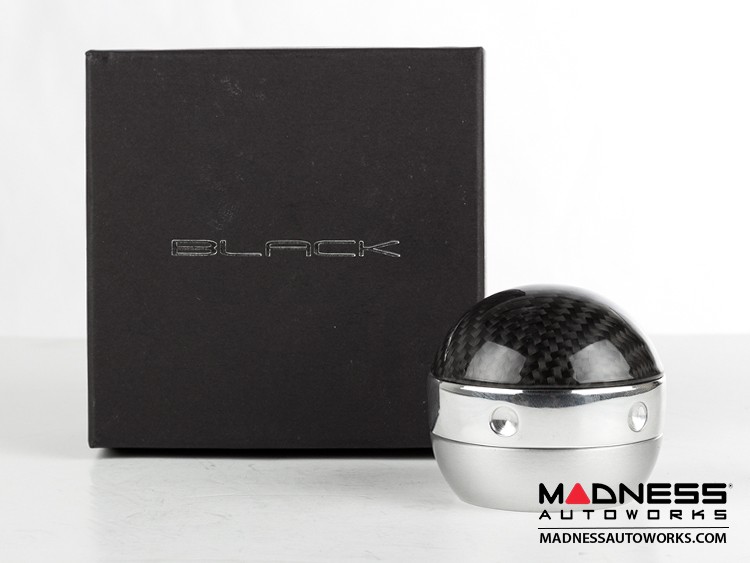 FIAT 500 Gear Shift Knob by BLACK Carbon Fiber Top w/ Chrome Ring and Brushed Satin Base